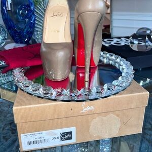 Christian Louboutin Taupe Platform Pumps with Red Soles Daffodile 160 RARE